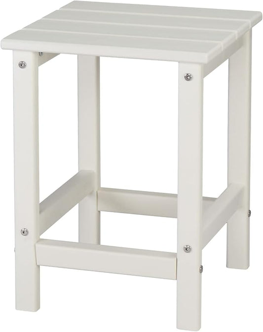 Beach Outdoor Side Table with 2 Layer Storage, Plastic Waterproof and UV Resistant HDPE Adirondack Coffee End Tables, All Weather for Patio, Backyard, Pool, Indoor Use (Square, White)
