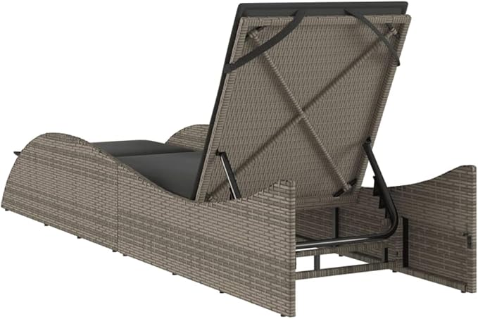 Grey PE Rattan Chaise Lounge Adjustable Backrest 80.7 x 23.6 x 28.7 in Outdoor Pool Patio Sun Lounger Cushioned - Photo 7