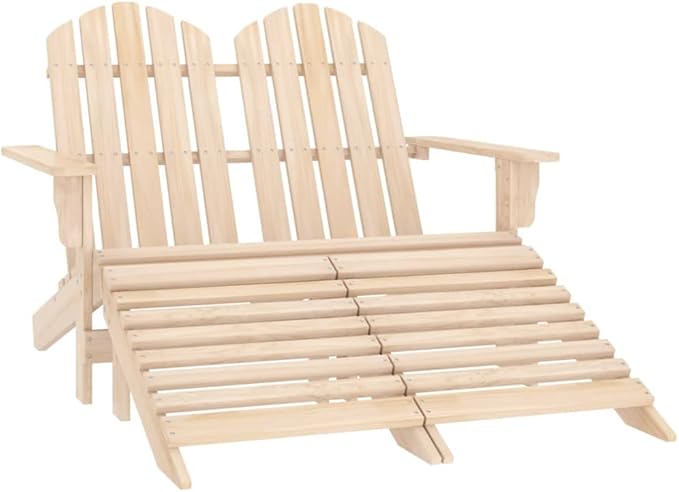 Solid Fir Wood 2-Seater Detachable Garden Adirondack Chair with Ottoman - Photo 1