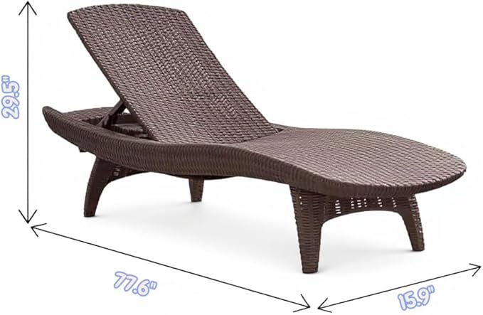 Outdoor Wicker Chaise Lounge Chairs, Adjustable Patio Furniture, Set of 2, (Dark Brown)