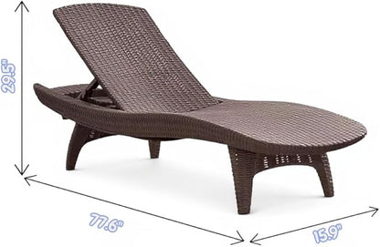 Outdoor Wicker Chaise Lounge Chairs, Adjustable Patio Furniture, Set of 2, (Dark Brown)