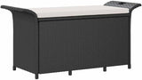 Garden Bench Black Polyethylene with Rattan Look Park Bench Outdoor Seating for Lawn Courtyard - Photo 3