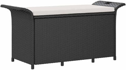Garden Bench Deck Bench Patio Bench with Cushion Black 45.7"x18.1"x22.4" Poly Rattan