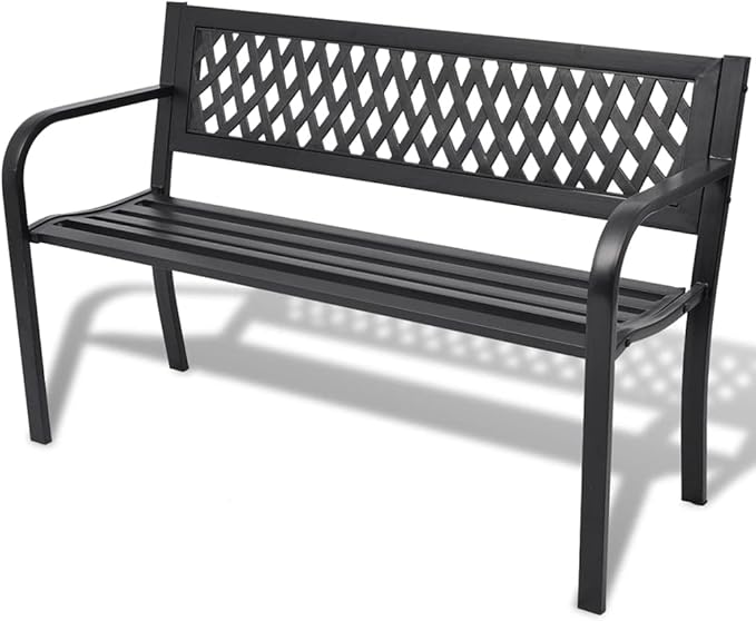 Patio Garden Bench Outdoor Park Benches,Lawn, Porch, Patio,Garden Bench 46.5" Steel Black