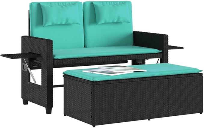Reclining Patio Bench with Cushions Black Poly Rattan Porch Bench Outdoor Bench Deck Bench Garden Bench for patios - Photo 4