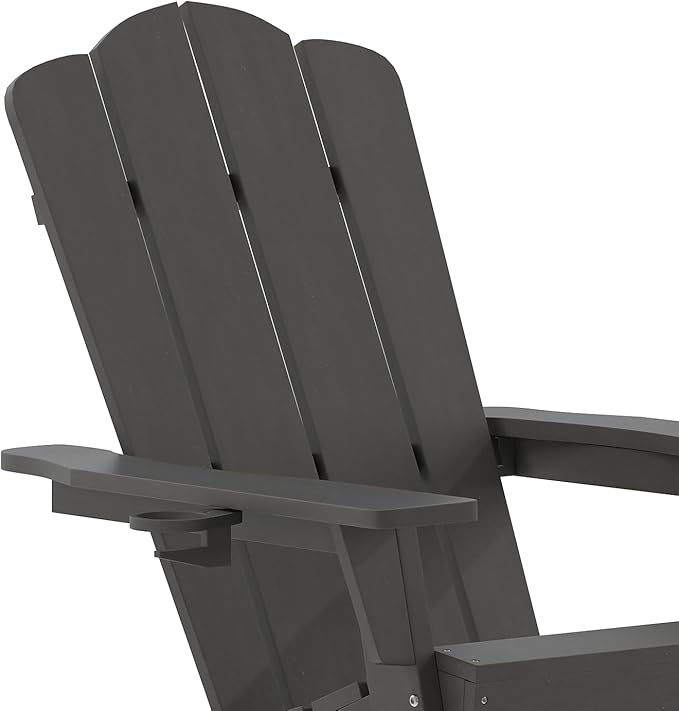 Flash Furniture Newport Adirondack Chairs with Cup Holders, Weather Resistant Poly Resin Adirondack Chairs, Set of 2 - Photo 7