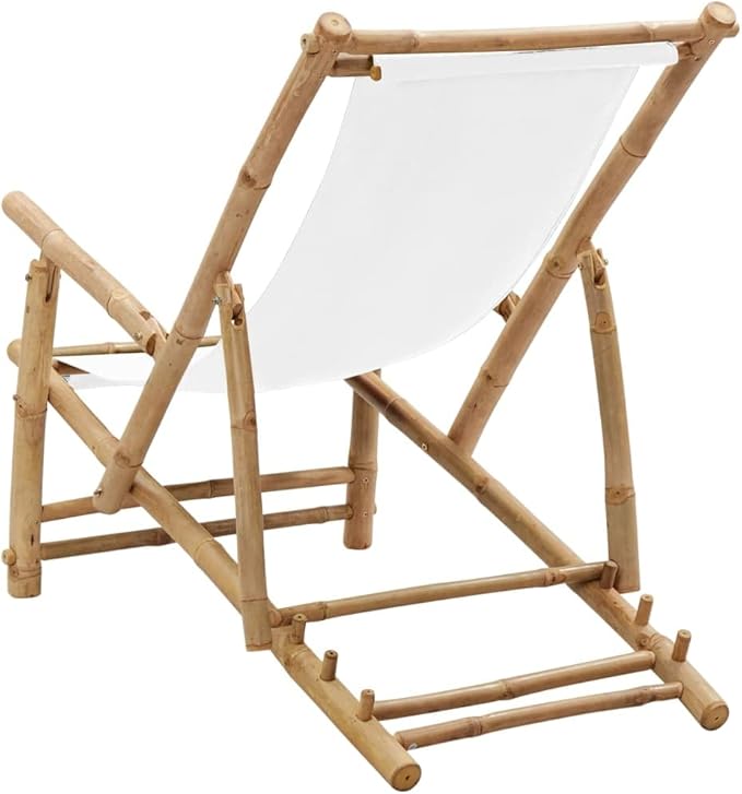 Deck Chair Bamboo and Canvas, Outdoor Patio Furniture, Balcony Chairs, Lounge Chairs, Beach Lounge Chair Outdoor - Photo 6
