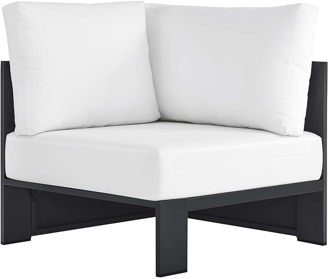 Modway Tahoe Aluminum Outdoor Sectional Corner Chair in Gray White with Weather-Resistant Cushions, Deep Seat Modular for Patio Furniture Lounge Set