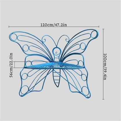 Outdoor Butterfly Wrought Iron Chair, Outdoor Benches Weatherproof, Decorative Metal Garden Bench for Patio, Balcony, Porch or Yard(Blue)