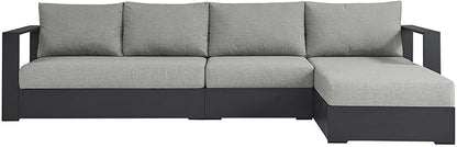 Modway Tahoe Modular Aluminum 3-Piece Outdoor Patio Furniture Gray, Right-Facing Sectional Sofa Set with Weather-Resistant Cushions, Ideal for Deck, Backyard, Poolside