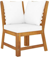 Compact Acacia Wood Sectional Corner Sofa with Cream Solid Cushions for Outdoor Patio and Indoor Living Room - Photo 1