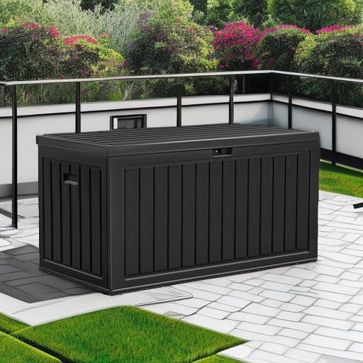 YITAHOME 90 Gallon Large Deck Box, Double-Wall Resin Outdoor Storage Boxes, Deck Storage for Patio Furniture, Cushions - Photo 5