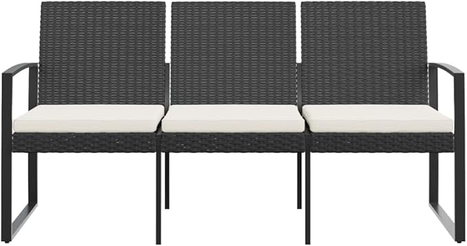 3-Seater Garden Bench Black Polypropylene 3-Seater Durable Patio Bench Park for Courtyard Balcony