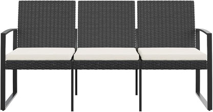 3-Seater Garden Bench Black Polypropylene 3-Seater Durable Patio Bench Park for Courtyard Balcony