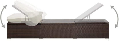 Sun Lounger with Canopy and Cushion, Pool Chairs Outdoor Chaise Lounge Chair Patio Furniture Outdoor Lounge Chairs Suitable for Patio Poolside Lawn Garden Poly Rattan Brown