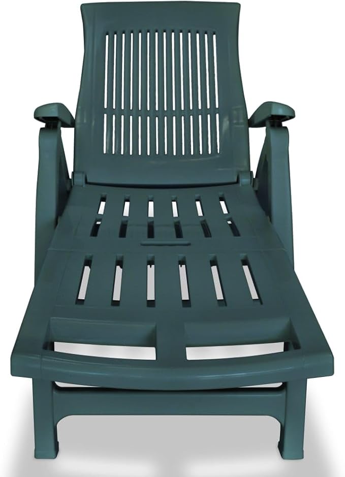 Foldable Green Plastic Sunlounger, 76.8"x28.3"x39.8", Adjustable Backrest - Photo 2