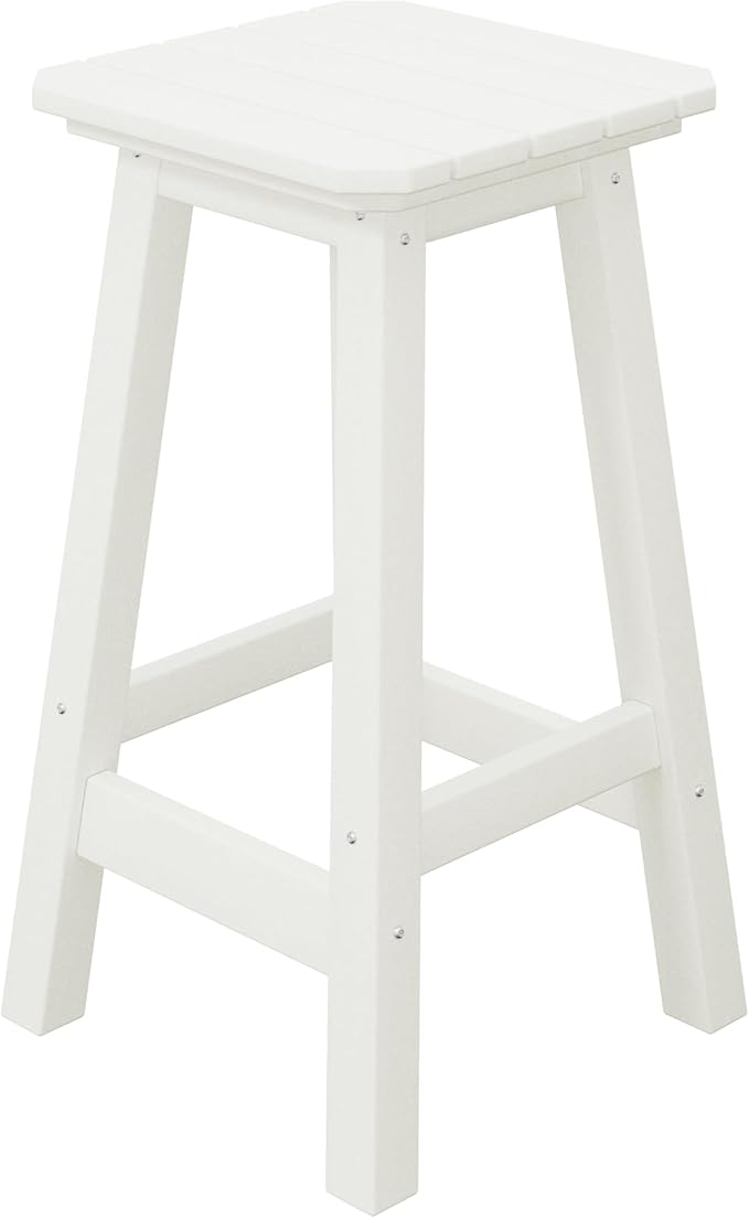 Costaelm 24" Height Outdoor Bar Stools, All-Weather Bar Stools, Adirondack Poly Patio Square Bar Stool for Patio, Deck, Kitchen Counter and Garden, White