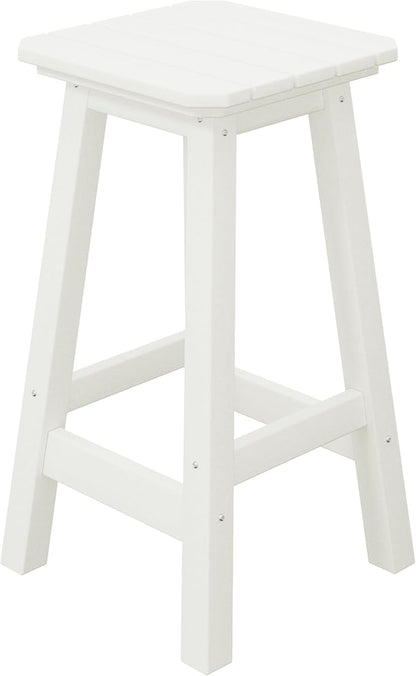 Costaelm 24" Height Outdoor Bar Stools, All-Weather Bar Stools, Adirondack Poly Patio Square Bar Stool for Patio, Deck, Kitchen Counter and Garden, White