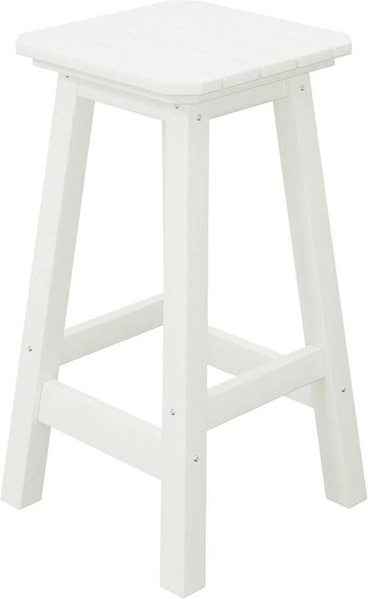 Costaelm 24" Height Outdoor Bar Stools, All-Weather Bar Stools, Adirondack Poly Patio Square Bar Stool for Patio, Deck, Kitchen Counter and Garden, White
