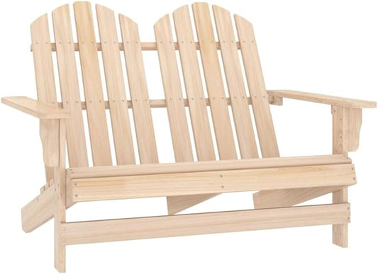 Solid Fir Wood 2-Seater Adirondack Chair Natural Finish Outdoor Lounge Chair Ergonomic Design for Patio Garden Poolside or Porch Relaxation