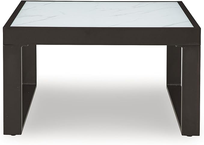 Signature Design by Ashley Beachloft Casual Glass Tabletop Outdoor Coffee Table with Sled Base, Gray & Black