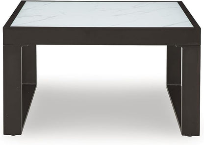 Signature Design by Ashley Beachloft Casual Glass Tabletop Outdoor Coffee Table with Sled Base, Gray & Black