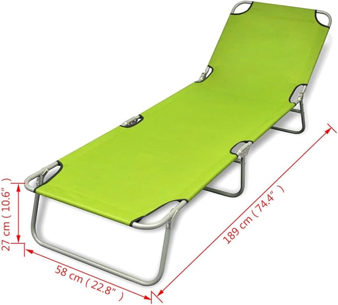 Folding Sun Lounger Green Adjustable Outdoor Chaise 74.4"x22.8"x10.6" Polyester Steel Frame Lightweight Beach Lounger - Photo 2