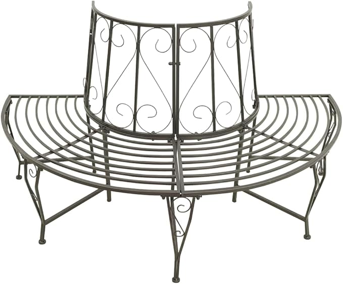 Tree Bench Silver Grey Steel Half-Round Seats for Outdoor Space, 3-Person Garden Bench with Durable Waterproof Construction and Easy Maintenance, Patio Furniture