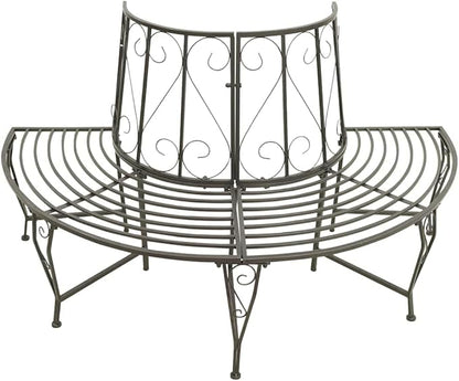 Silver Grey Steel Half Round Tree Bench Outdoor Seating for Three Adults Durable Waterproof Metal Garden Furniture