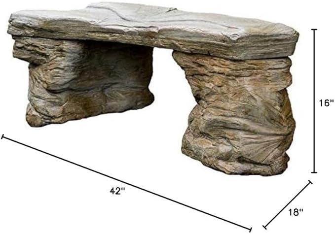 Cast Stone Petrified Rock Bench, Outdoor Garden Patio Bench 3 Piece Hand Sculpted Rustic Garden Bench Outdoor Decor