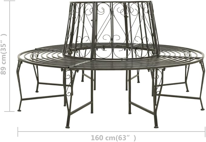 Silver Grey Steel 63 Inch Diameter Outdoor Round Tree Bench for Garden Patio Seating with Spacious Accommodation for Six Individuals