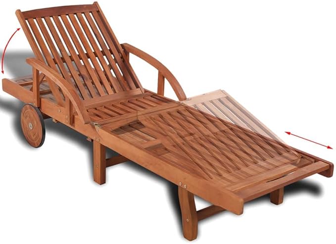 200 x 65 cm Acacia Wood Sun Lounger with Pull-Out Tray & 5-Position Backrest - Photo 4