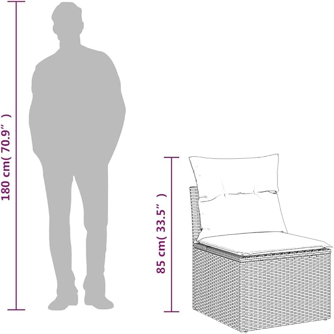 vidaXL Garden Chair Armless with Cushions Black Poly Rattan - Photo 3