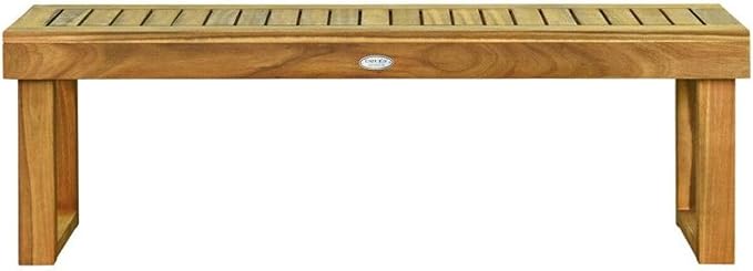 Acacia Wood Dining Bench 52 Inch, Teak Outdoor Bench with Slatted Seat, Patio Furniture, Backyard Garden Bench, 700 lbs Capacity