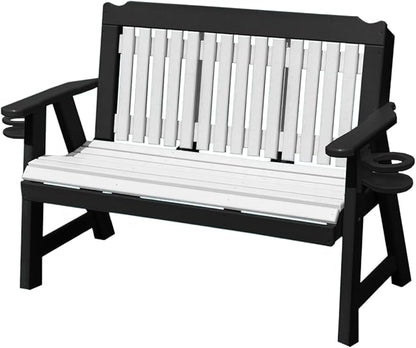 3-Person 5FT Plastic Poly Lumber Wood Cup Holders Bench Amish Craftsmanship Made in USA HDPE with No wood fibers Memorial Patio Outdoor Garden Porch Church Logan Series Signature design 800 lbs Limit