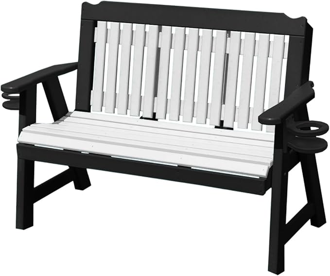 2-Person 4FT Plastic Poly Lumber Wood Cup Holders Bench Amish Craftsmanship Made in USA HDPE with No wood fibers Memorial Patio Outdoor Garden Porch Church Logan Series Signature design 800 lbs Limit