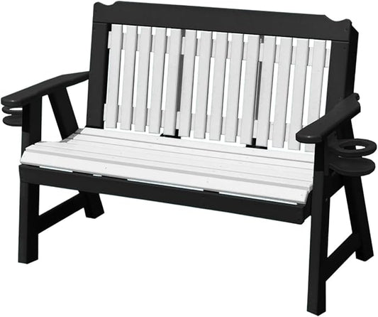 2-Person 4FT Plastic Poly Lumber Wood Cup Holders Bench Amish Craftsmanship Made in USA HDPE with No wood fibers Memorial Patio Outdoor Garden Porch Church Logan Series Signature design 800 lbs Limit