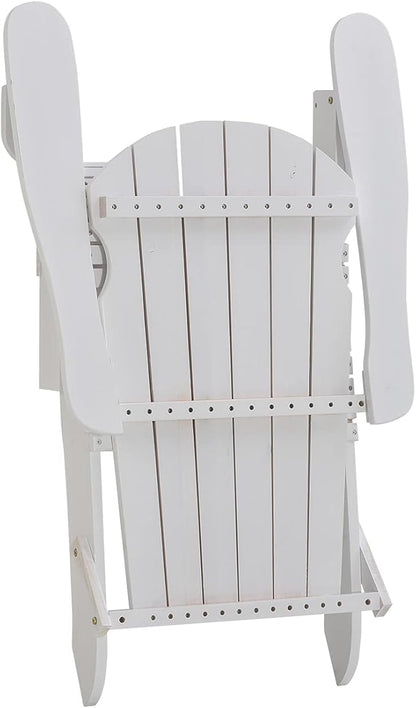 Outsunny 3-Piece Folding Adirondack Chair with Ottoman and Side Table, Outdoor Wooden Fire Pit Chairs w/High-Back, Wide Armrests for Patio, Backyard, Garden, Lawn Furniture, White