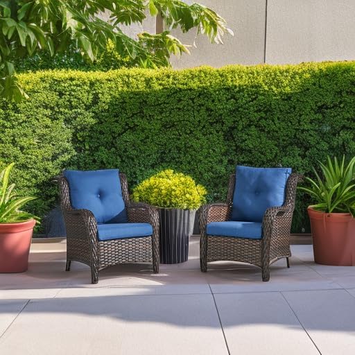 HUMMUH Patio Chairs Wicker Patio Dining Chairs Set of 2 PE Rattan Deep Seating Outdoor Chairs with 4 inch Seat Cushions…