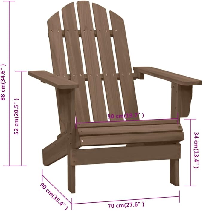 Vintage Brown Hardwood Garden Chair 37.8 x 27.8 x 36.2 in, Solid Redwood Lounge Seat with Carved Backrest for Patio, Porch, Balcony and Backyard