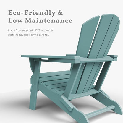 Folding Adirondack Chairs with Cup Holders, Set of 4 HDPE Plastic Outdoor Chairs, Weather Resistant, Real Wood Look, Heavy-Duty Patio Furniture for Deck, Fire Pit, Backyard, Aruba Blue