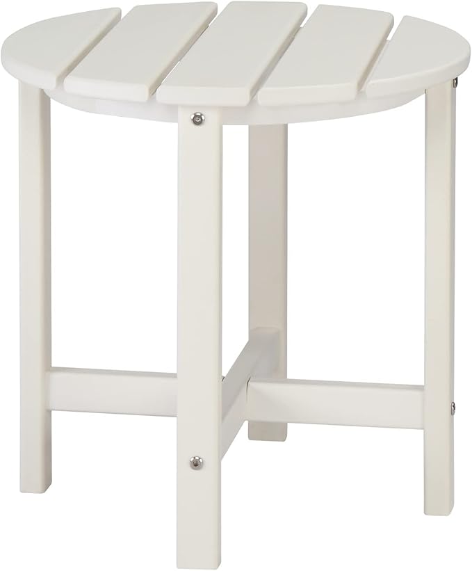 Beach Outdoor Side Table with 2 Layer Storage, Plastic Waterproof and UV Resistant HDPE Adirondack Coffee End Tables, All Weather for Patio, Backyard, Pool, Indoor Use (Round, White)