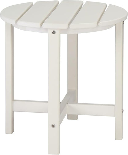 Beach Outdoor Side Table with 2 Layer Storage, Plastic Waterproof and UV Resistant HDPE Adirondack Coffee End Tables, All Weather for Patio, Backyard, Pool, Indoor Use (Round, White)
