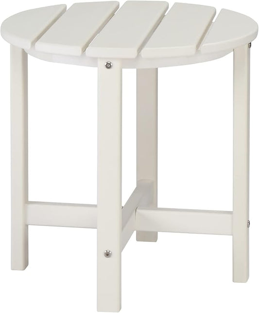 Beach Outdoor Side Table with 2 Layer Storage, Plastic Waterproof and UV Resistant HDPE Adirondack Coffee End Tables, All Weather for Patio, Backyard, Pool, Indoor Use (Round, White)