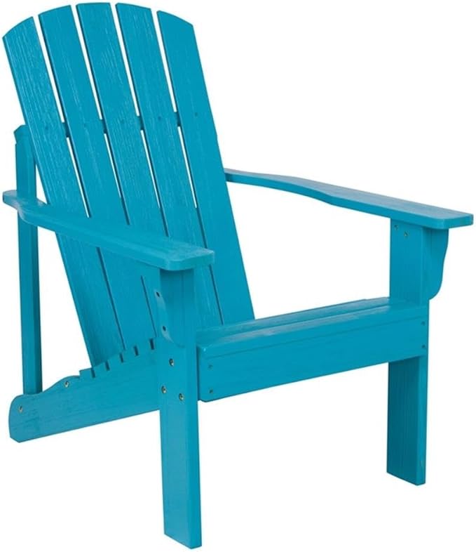 Pemberly Row Cedar Wood Patio Firepit Adirondack Chair, 36.25" H x 34.25" W x 26.75" D, Blue Finish, Moisture-Resistant Kiln-Dried Wood, Ergonomic Design with Wide Arms, Comfortable Outdoor Seating