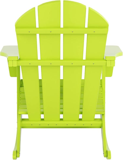 WO WESTIN OUTDOOR HDPE Laguna Outdoor Rocking Poly Adirondack Chair with Side Table 3-Piece Set, Lime