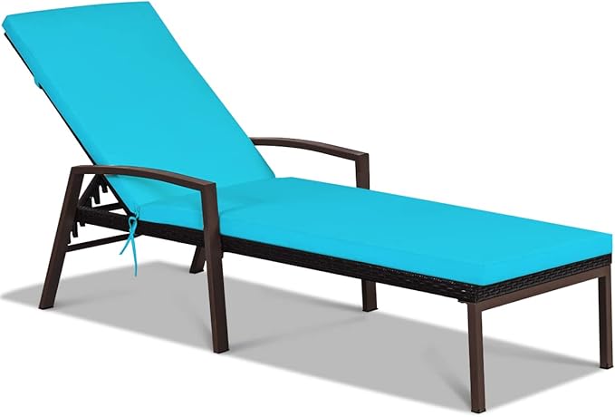 COSTWAY PE Rattan Lounge Chair Outdoor, Patio Wicker Chaise Lounge with 5-Position Adjustable Backrest - Photo 8