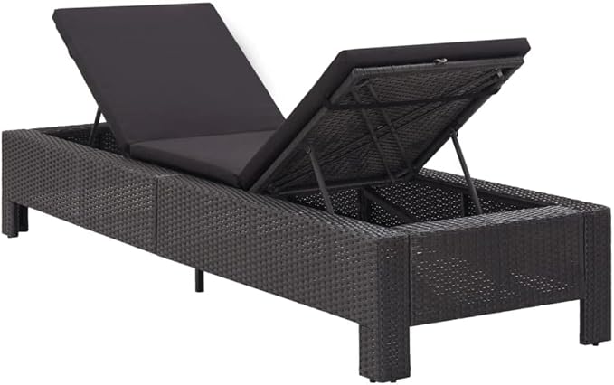 Outdoor Patio Chaise,Sunbathing Chairs,Lounge Chair Adjustable Reclining,Pool Lounger for Poolside,Deck,Backyard, Sunbed with Cushion Black Poly Rattan