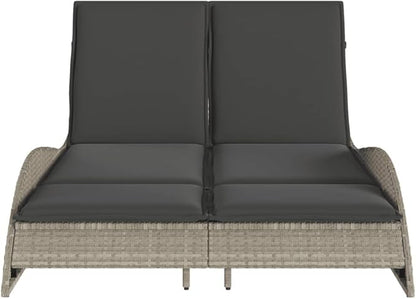 Double Chaise Lounge Light Gray Outdoor Lounge Chair 80.7 x 17.7 x 28.7 in Wicker Patio Furniture for Garden Poolside & Deck