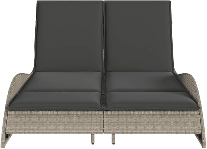 Double Outdoor Chaise Lounge PE Rattan 2-Person 80.7x17.7x28.7in All Weather Cushion Patio Pool Garden - Photo 4